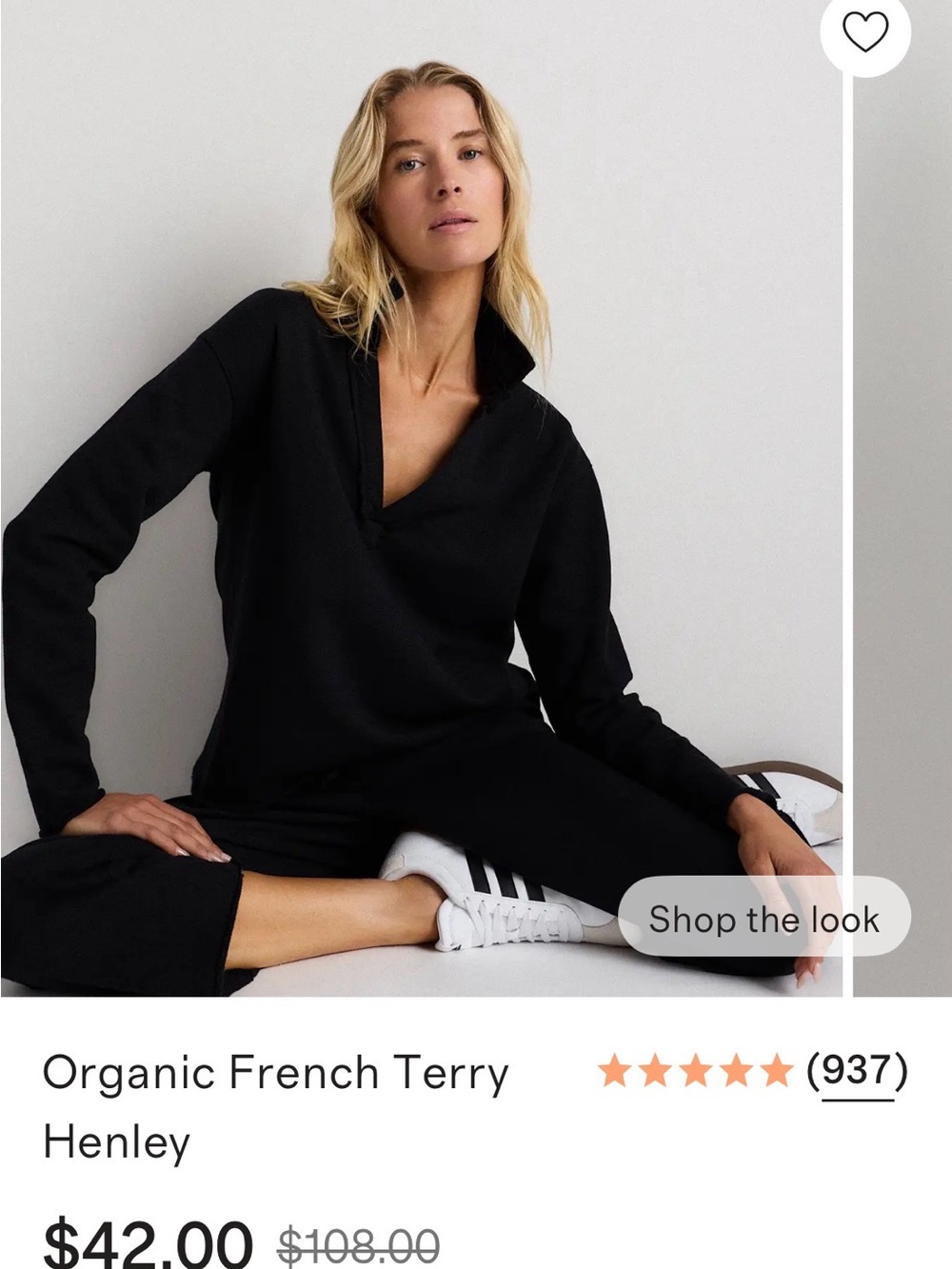 Quince Black Organic French Terry Henley Top